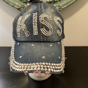 True Gear Denim Distressed KISS Band Bling Baseball Hat Cap New